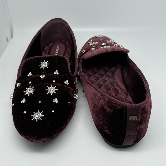 Birdies The Starling Maroon Crystal Velvet Loafer Slip on Flat Shoes Size 7.5 - Picture 10 of 14
